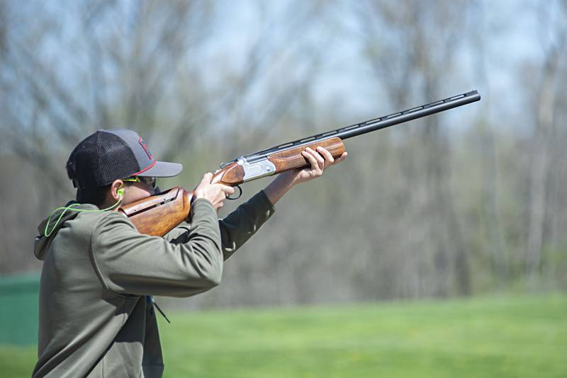 Blake Huizenga puts the bead on the bird during the competition. A competition last 2 rounds of 25 birds. Scores are simply totaled by number of birds hit.