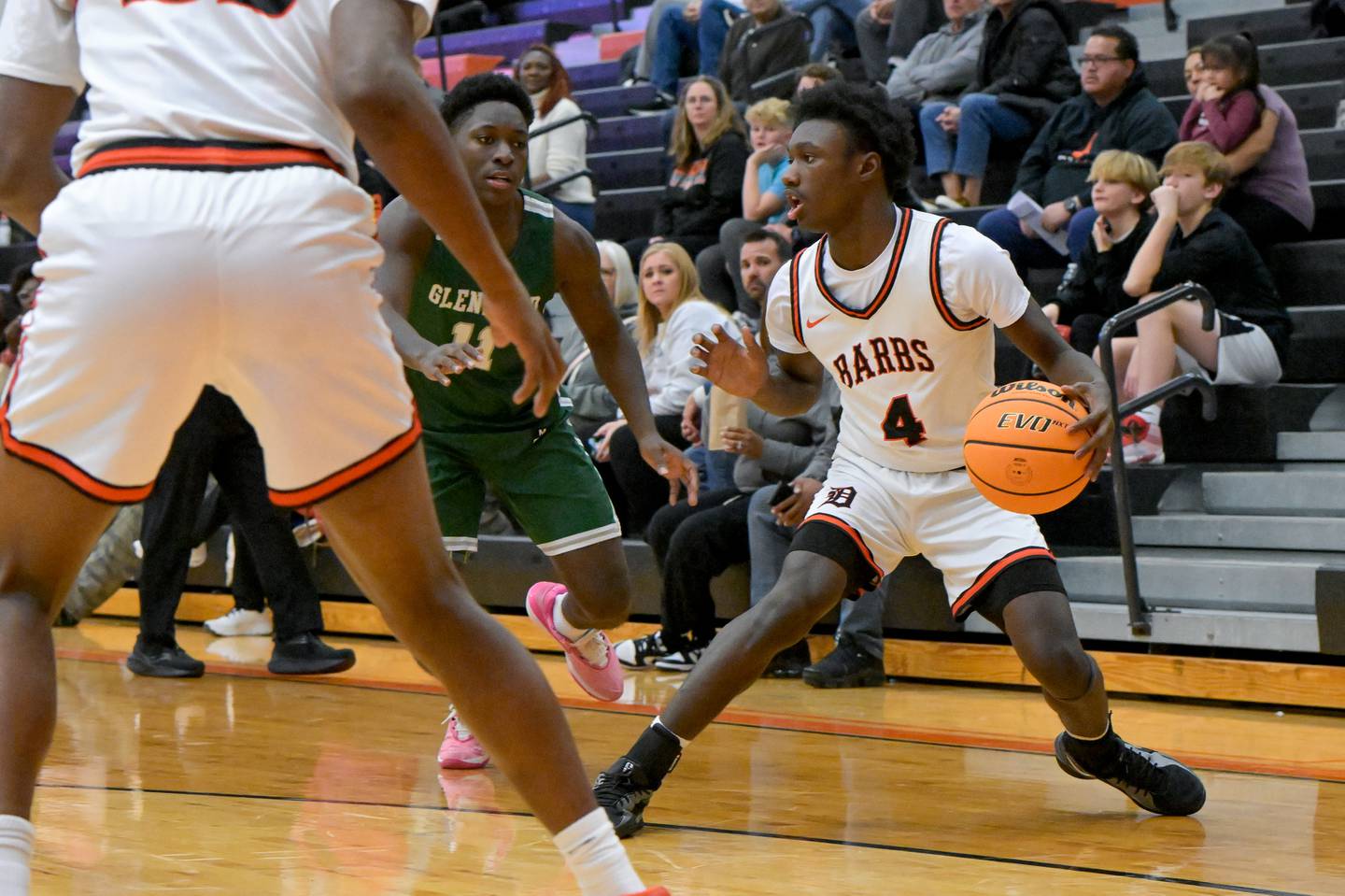 DeKalb's Marquise Bolden (4) looks for an open against Glenbard West during a game in DeKalb on Wednesday, Dec. 4, 2024.