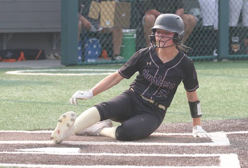 Serena's Anna Ajerpe scores the teams fourth run against LeRoy during the Class 1A Supersectional game on Monday, June 2, 2025 at Illinois Wesleyan Univesity in Bloomington.