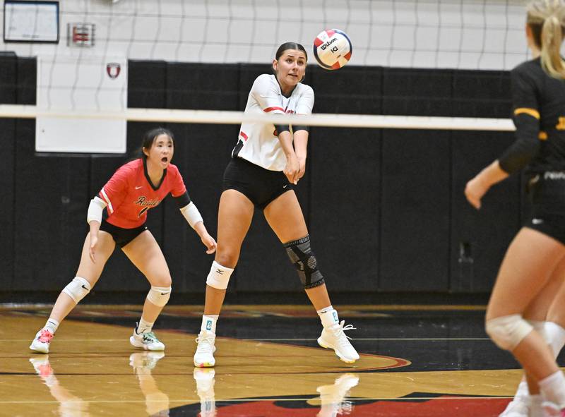 Bolingbrook's Sophia Barrera handles a serve during a non-conference game against Joliet West on Wednesday, Aug. 23, 2023, at Bolingbrook. (Dean Reid for Shaw Local News Network)