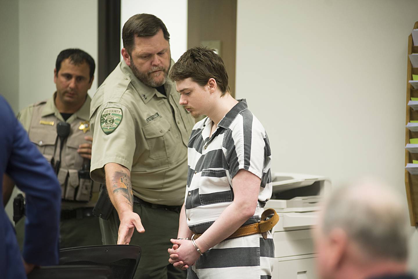 Dixon High School shooter Matthew Milby enters a Lee County courtroom Thursday, July 14, 2022. Milby pled guilty to two Class X felonies.