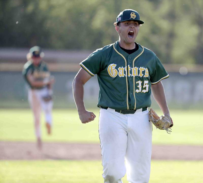 Crystal Lake South's Ysen Useni reacts after defeating Grayslake Central during the IHSA Class 3A sectional semifinals, Thursday, June 2, 2022 in Grayslake.