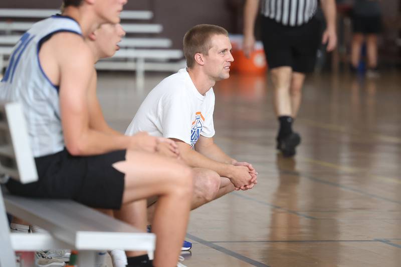 Eastland’s Tyler Zumdahl watches the game against Tolono at the 37th Morris Boys Shootout on Tuesday, June 25, 2024.