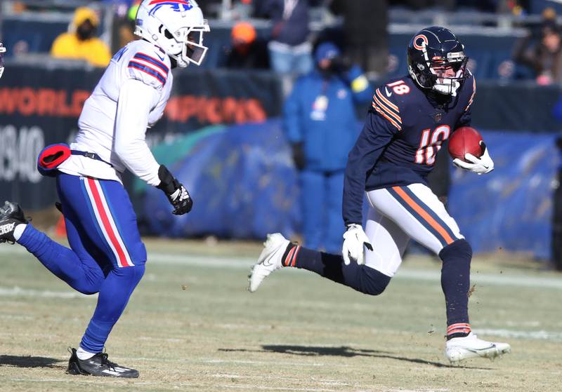 Chicago Bears wide receiver Dante Pettis finds some room to run during their game against the Buffalo Bills Sunday, Dec. 24, 2022, at Soldier Field in Chicago.