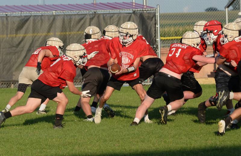 Forreston High School players scrimmage on Wednesday, Aug. 13, 2025 in Forreston.
