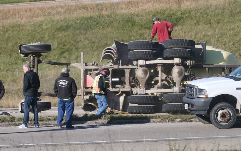 Emergency crews responded Wednesday, Nov. 15, 2023, to an overturned cement truck on Route 251 near the U.S. 6 interchange in Peru.