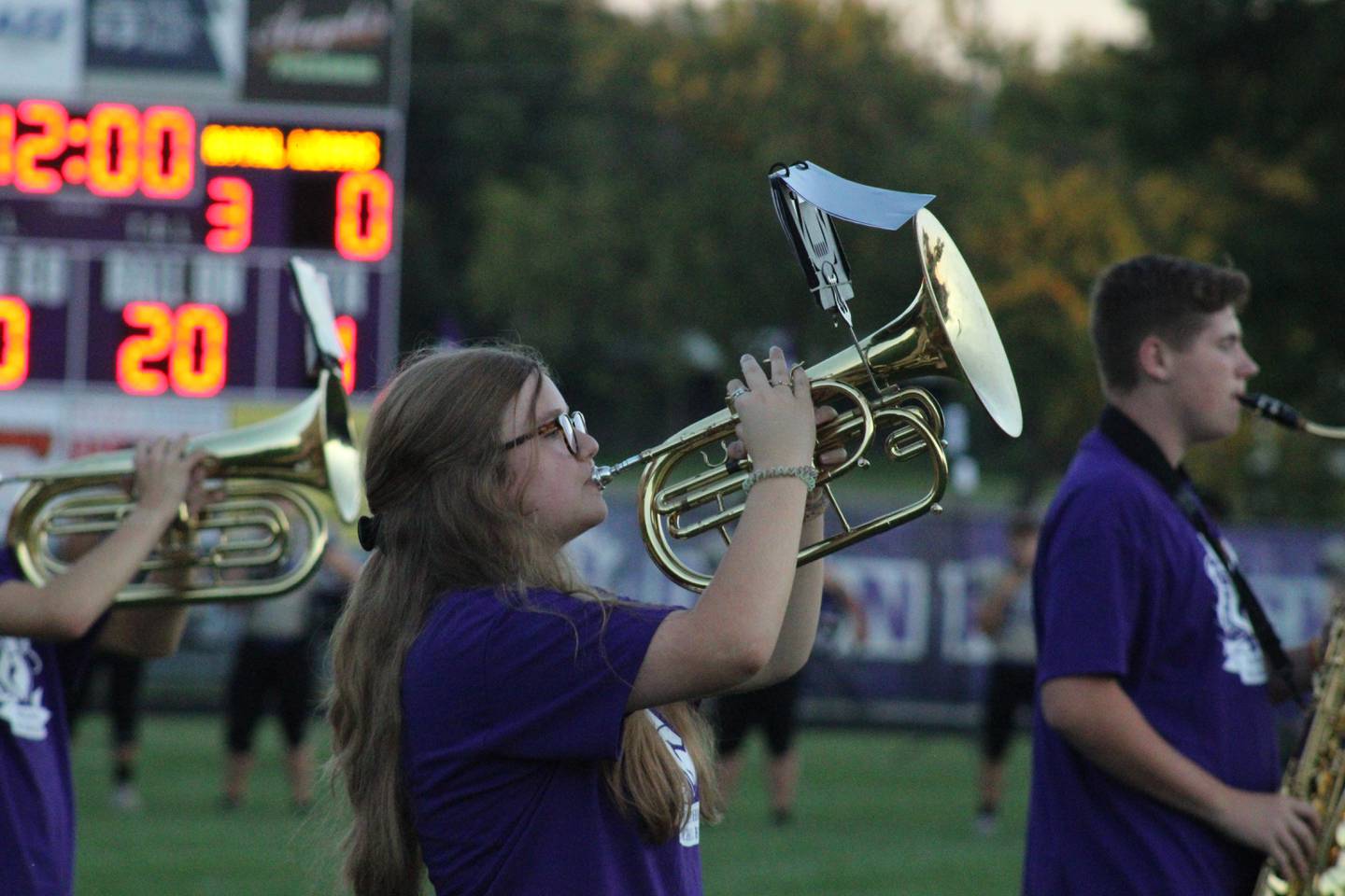 The Dixon High School marching band performs during a pregame performance this past fall.