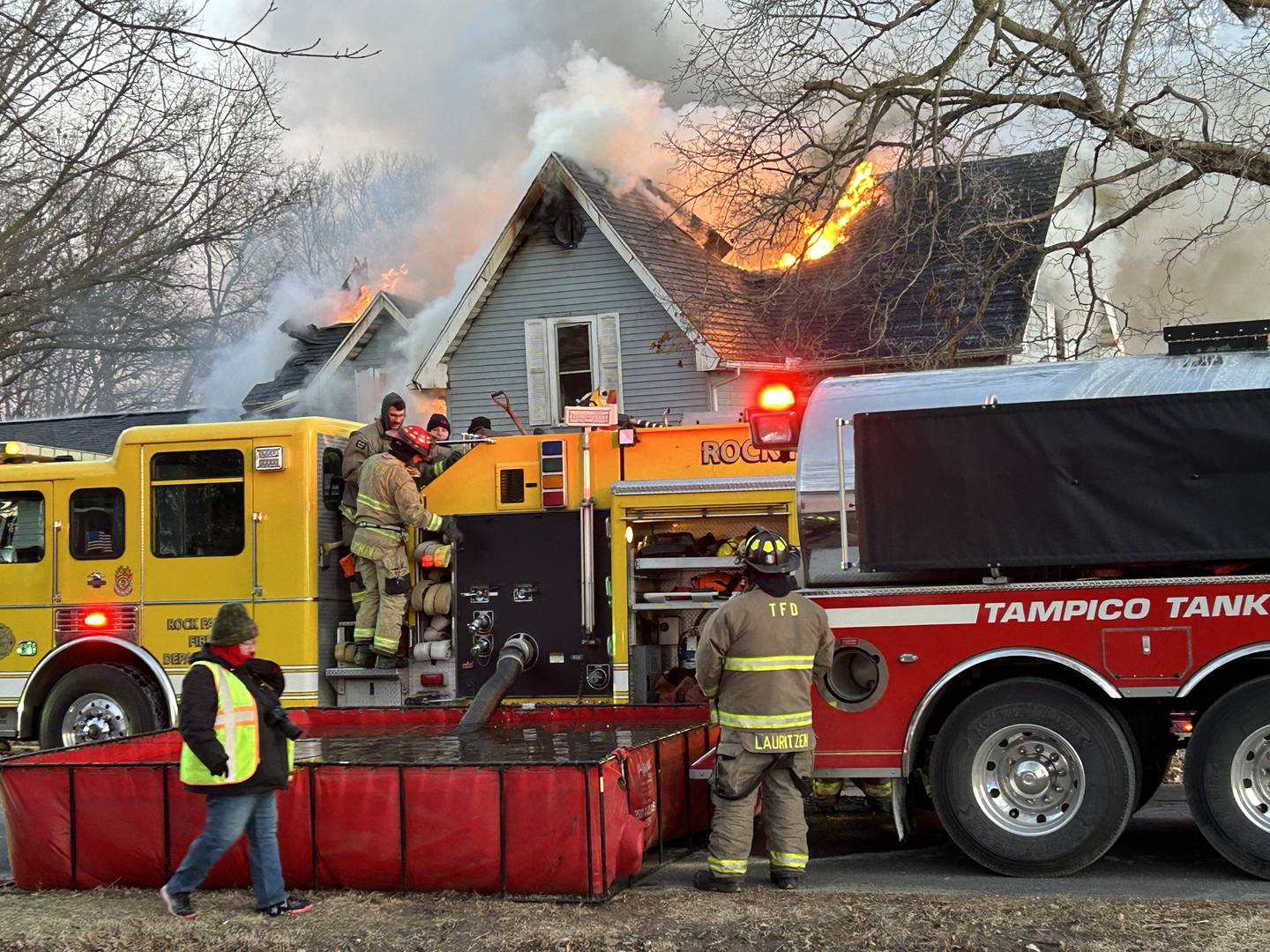 Firefighters from several departments battled a fire at 5500 Mill St. in Emerson on Sunday, Jan. 19, 2025.