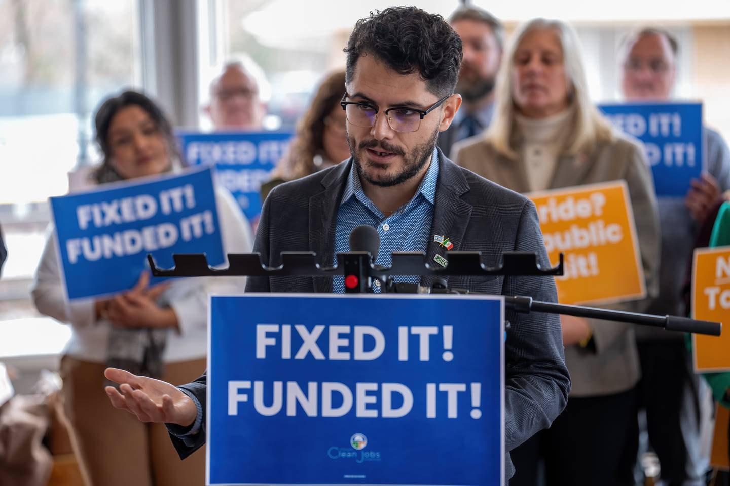 Dany Robles, legislative director for the Illinois Environmental Council, speaking at a Nov 25, 2025 news conference on the passage of the Northern Illinois Transit Authority Act – known as NITA.