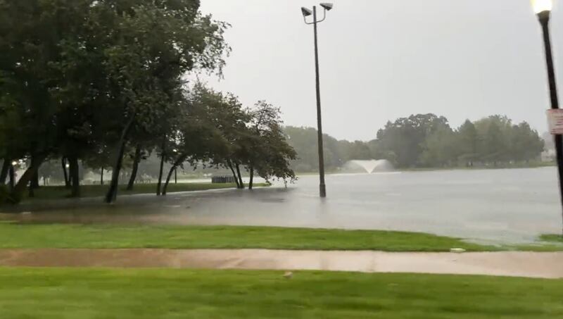 Sunday afternoon thunderstorms brought mild flooding to the area, causing roadways and even the lagoons on Northern Illinois University to flood. Area storm chaser Katie Wargowsky captured video footage (shown) of flooding at a lagoon on NIU campus Sunday, Aug. 28. 2022.
