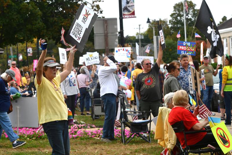 Nearly 700 people turned out Saturday, Oct. 18, 2025 for a No Kings rally on the Ogle County Courthouse square in Oregon, Illinois to protest actions and decisions by President Donald Trump and his administration.