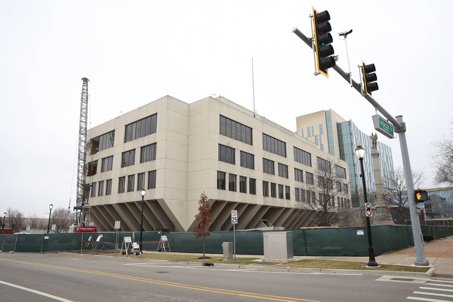 Crews begin demolition of the old Will County Courthouse on Thursday, Dec. 28th 2023 in Joliet.