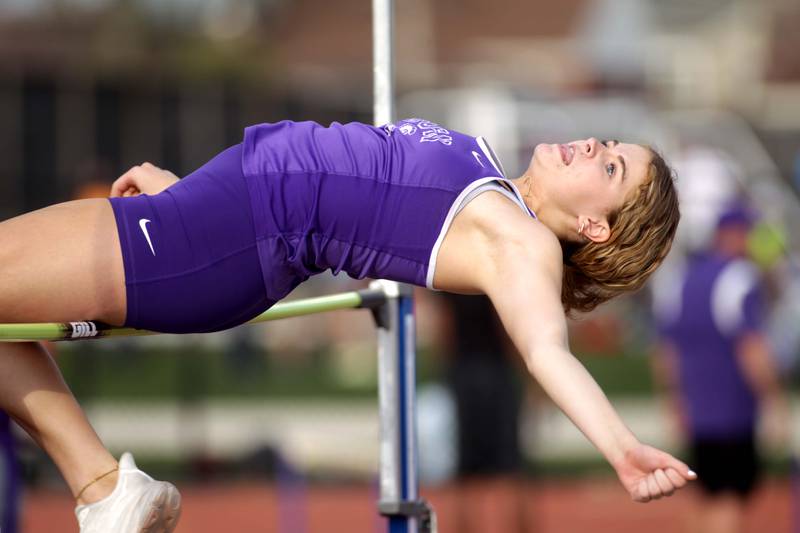 Downers Grove North’s Jennifer Buehler competes in the high jump during the Ritter Invite girls track and field meet at Downers Grove North on Friday, April 14, 2023.