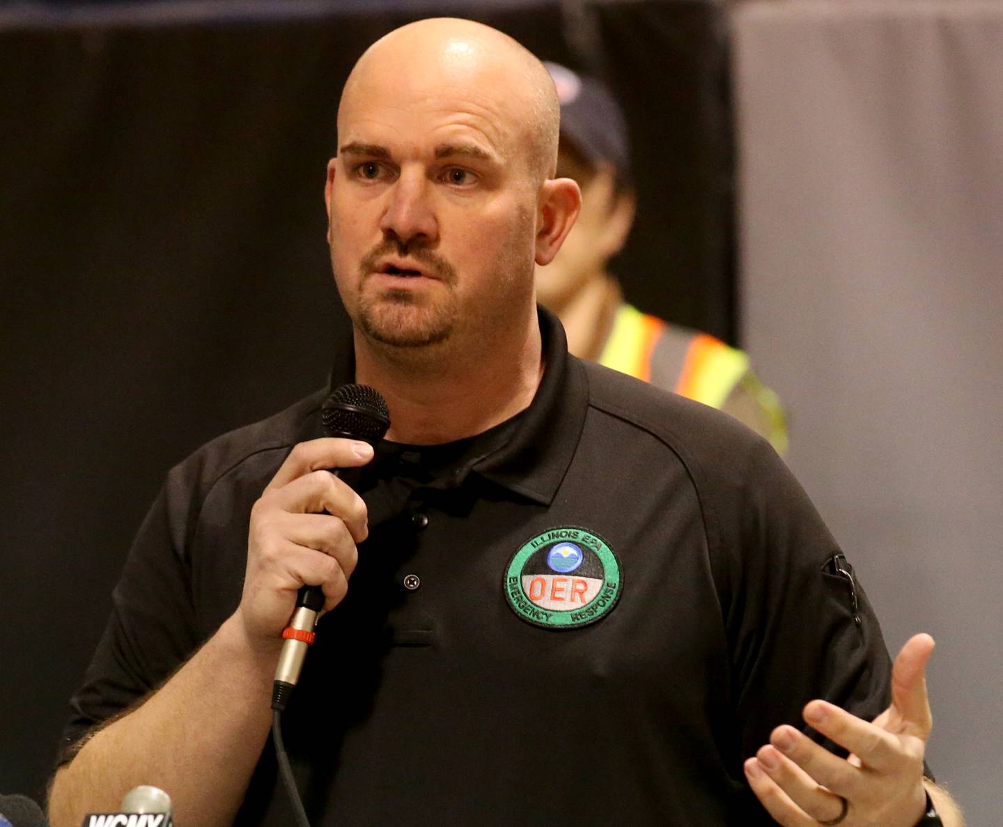 Tony Falconio manager of emergency response with the Illinois Environmental Protection Agency addresses the media at the Grove Center regarding the Carus Chemical fire on Thursday, Jan. 12, 2023 in La Salle.
