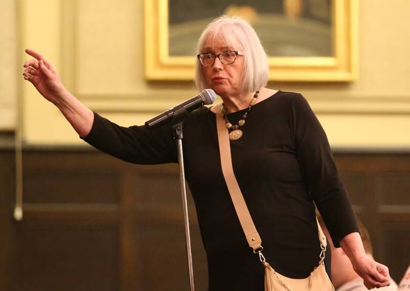 Patricia Walters a resident of La Salle who lives two miles north of the Carus Chemical, speaks during the Carus town hall meeting on Wednesday, May 10, 2023 in Matthiessen Auditorium at LaSalle-Peru Township High School.