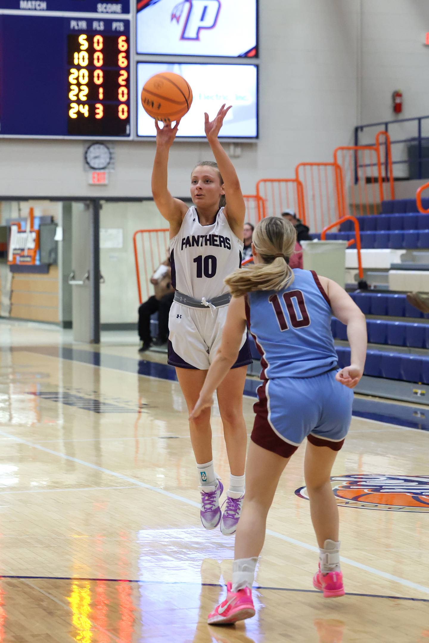 Manteno’s Alyssa Singleton shoots a 3-pointer during the Panthers’ 44-23 victory over St. Joseph-Ogden in the IHSA Class 2A Pontiac Sectional semifinal on Tuesday, Feb. 24, 2026, at Pontiac Township High School.
