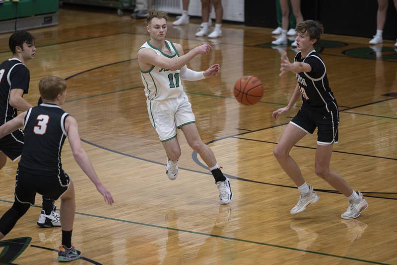 Rock Falls’ Gavin Sands makes a pass Friday, Jan. 6, 2023 against Byron.
