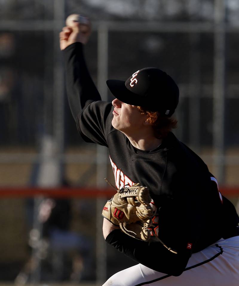 Crystal Lake Central's Rhett Ozment  throws a pitch during a nonconference baseball game against Boylan Wednesday, March 29, 2023, at Crystal Lake Central High School.