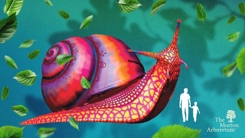 The "Brittle Button Snail" sculpture, part of the "Vivid Creatures" exhibition coming to The Morton Arboretum in Lisle will overlook Interstate 88. Rendering 2025