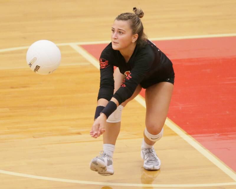Hall's Ella Taliani hits the ball against Bureau Valley in the Class 2A Regional game on Monday, Oct. 24, 2022 at Hall High School in Spring Valley.