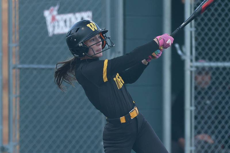 Joliet West’s Ell Featherston connects against Homewood-Flossmoor in the Class 4A Homewood-Flossmoor Regional semifinal on Wednesday, May 20, 2026 in Homewood.