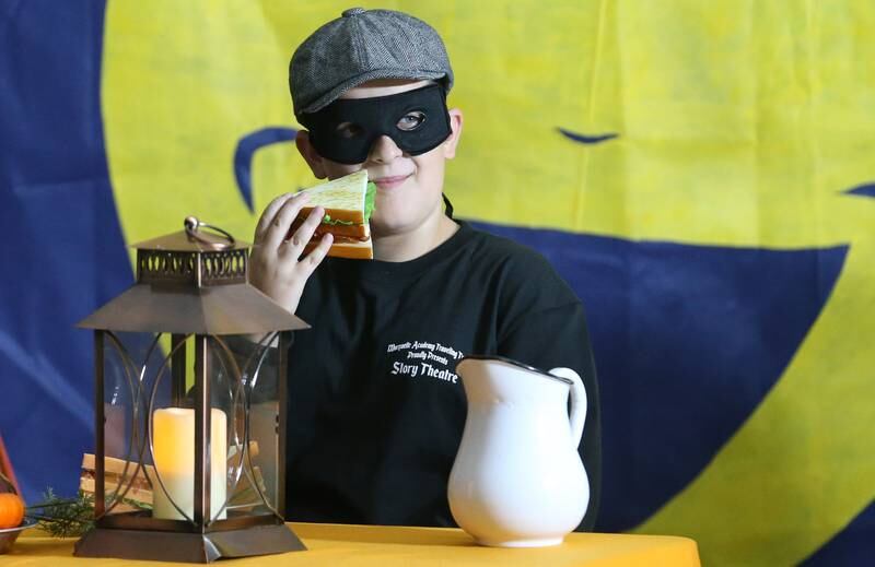 Miles Feller acts out a scene during a rehearsal of "Once Upon A Time" on Tuesday, Nov. 12, 2024 at Marquette Grade School. The production is a story theatre featuring a collection of stories written from the stories in the collection of the Grimm Brothers and Aesop's Fables.