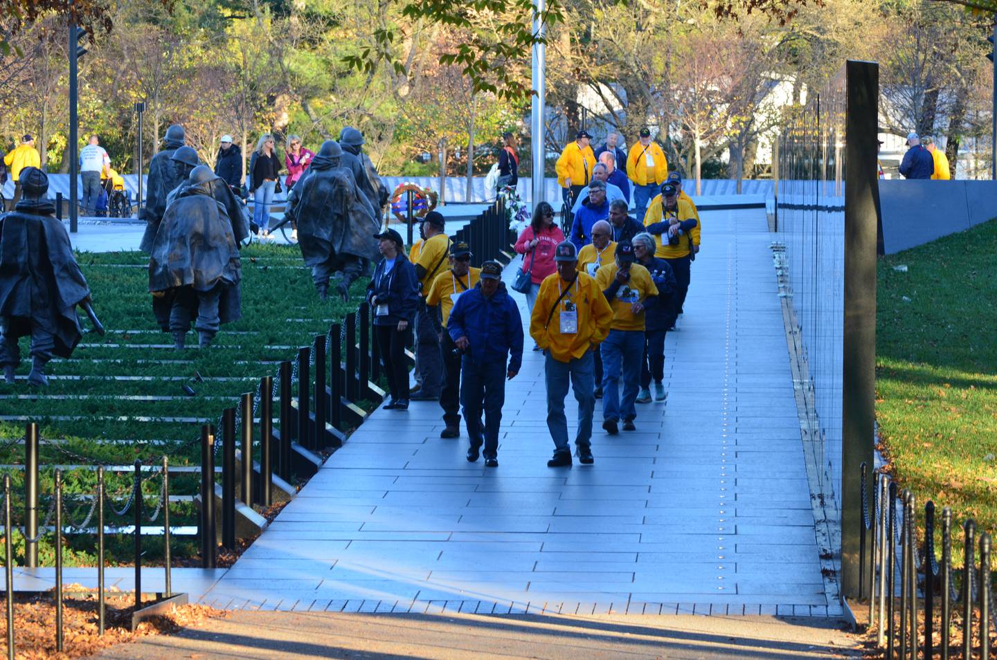 Members of the Honor Flight of the Quad Cities tour the Korean War memorial on Tuesday, Nov. 8, 2022, in Washington, D.C.