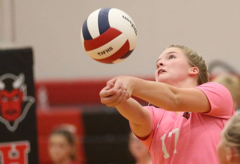 Hall's Caroline Morris returns a serve from Princeton on Thursday, Oct. 9, 2025 at Hall High School.