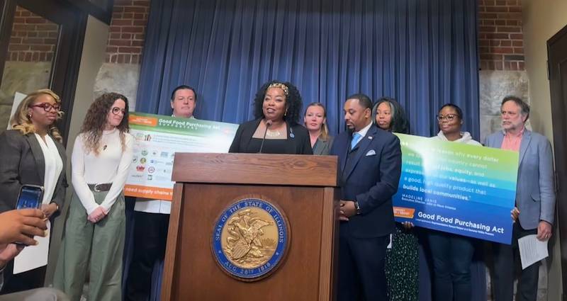 Rep. Sonya Harper, D-Chicago, explained the value of her bill to help small farmers at a press conference earlier this month. “Right now, public institutions across Illinois are required to choose the lowest bidder when they buy food. Now that might sound fair, but in practice, it leaves out small, local and community-based food businesses.”