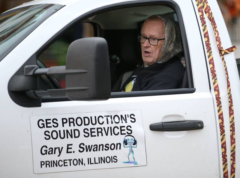 Gary Swanson owner of GES Productions Sound Services rides in the Halloween Parade on Saturday, Oct. 28, 2023 downtown Princeton.