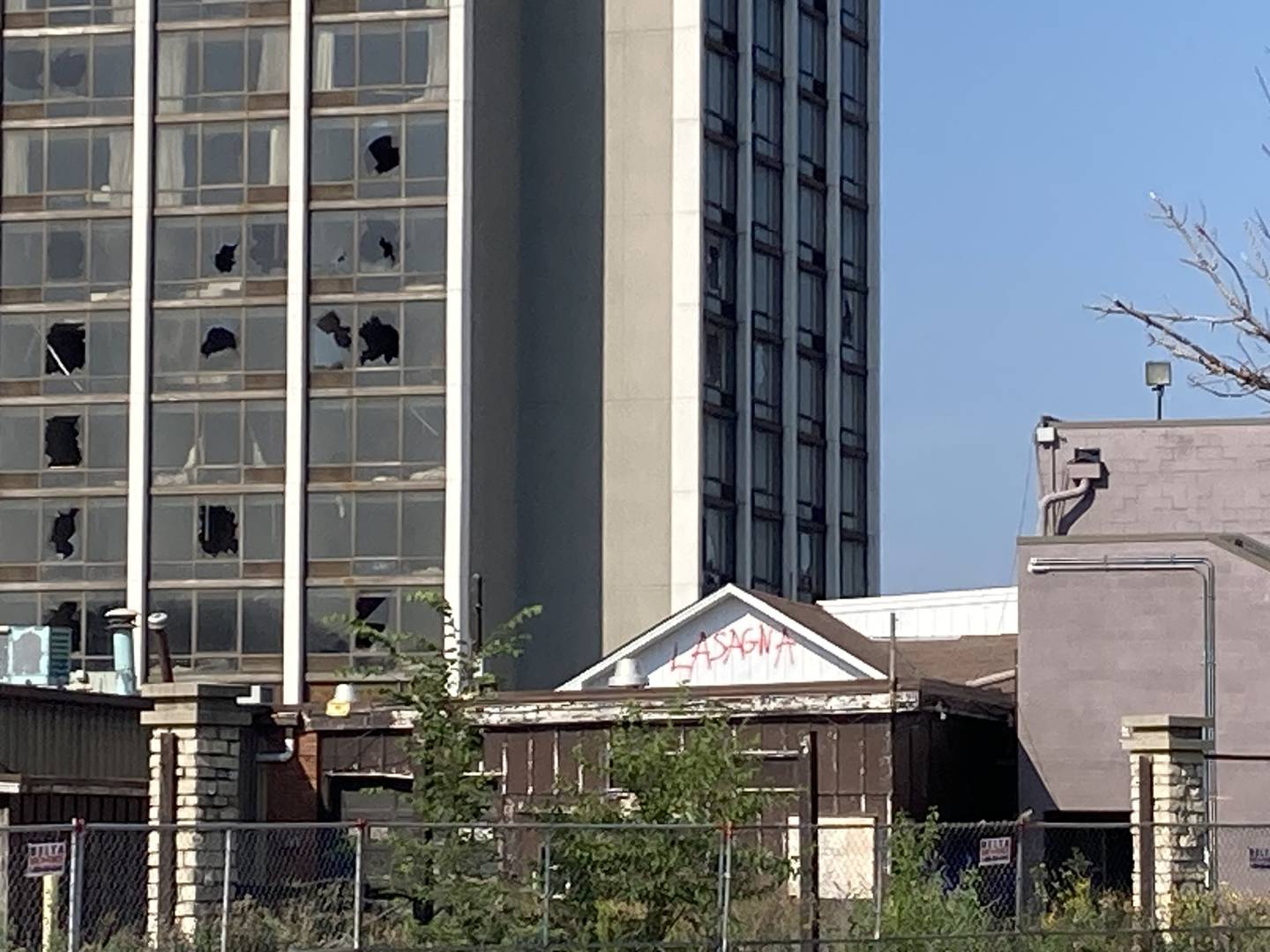 A building on the grounds of the former Pheasant Run Resort in St. Charles appears in this Aug. 20, 2023, photo.