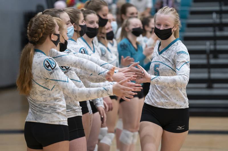 Woodstock North's Kylie Schulze is introduced during the starting lineup before a match against Johnsburg on October 13, 2021 in Woodstock.
