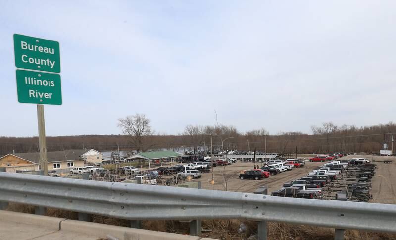 Boat trailers fill the parking lot at the Spring Valley Boat Club during the annual Masters Walleye Circuit tournament on Friday, March 21, 2025 in Spring Valley.