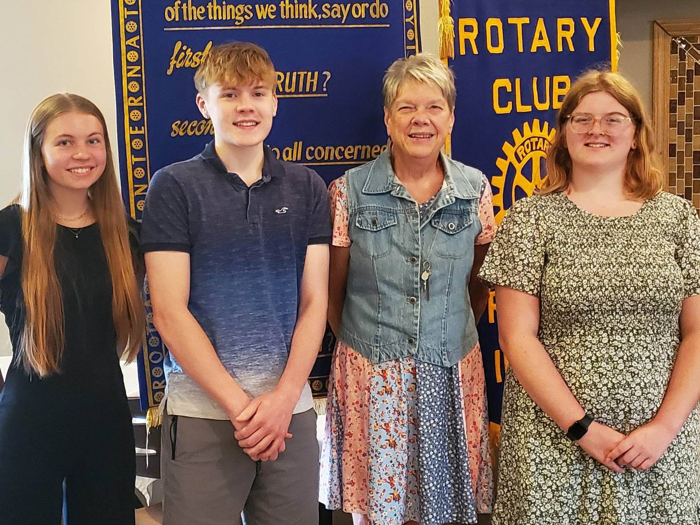 2023 Princeton Rotary Scholarship recipients include (L-R) Lily Keutzer, Kyle Jaeger and Kailey Patterson. Scholarship Committee Member Joanne Sheldon is also pictured, second from the right.