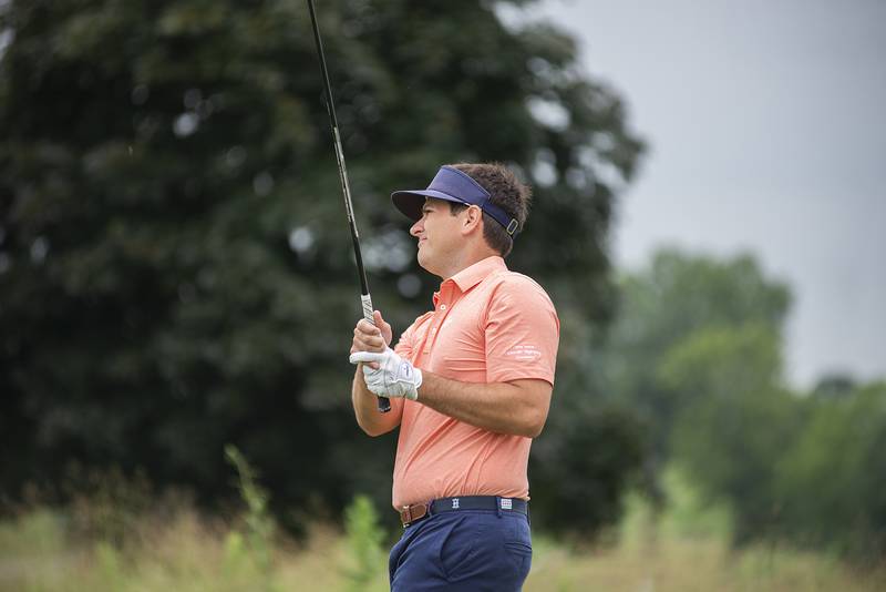 Andrew Canfield tees off on #10 to start the second round Sunday, July 17, 2022 of the Lincoln Highway golf tournament at Prairie View Golf Club in Byron.