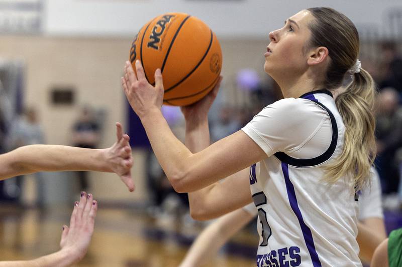 Dixon's Morgan Hargrove puts up a shot against Rock Falls Friday, Jan. 31, 2025, at Dixon High School.