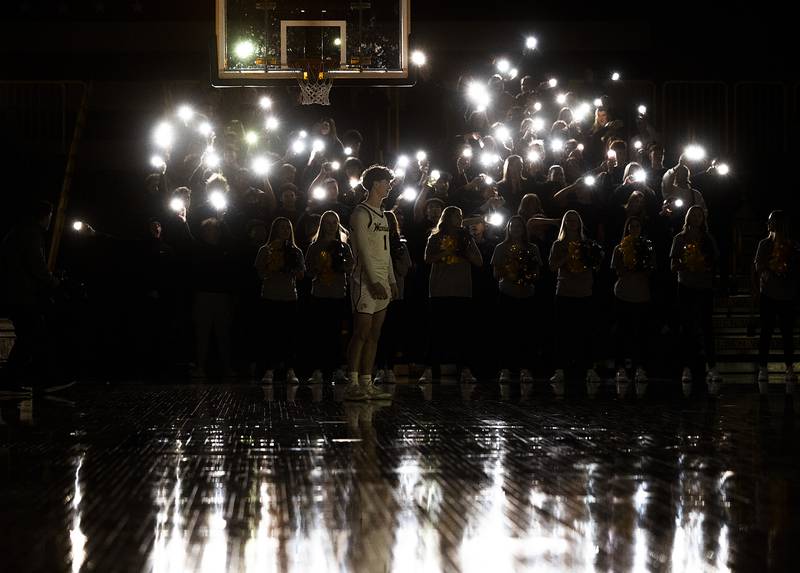 Sterling’s Jimmy Wadsworth is lit up by fans Friday, Feb. 23, 2024, at Sterling High School.
