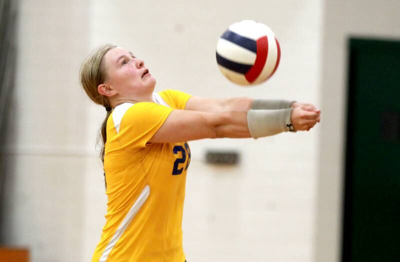 Lyons Township’s Kiley Mahoney returns the ball during a game at Glenbard West in Glen Ellyn on Tuesday, Oct. 10, 2023.