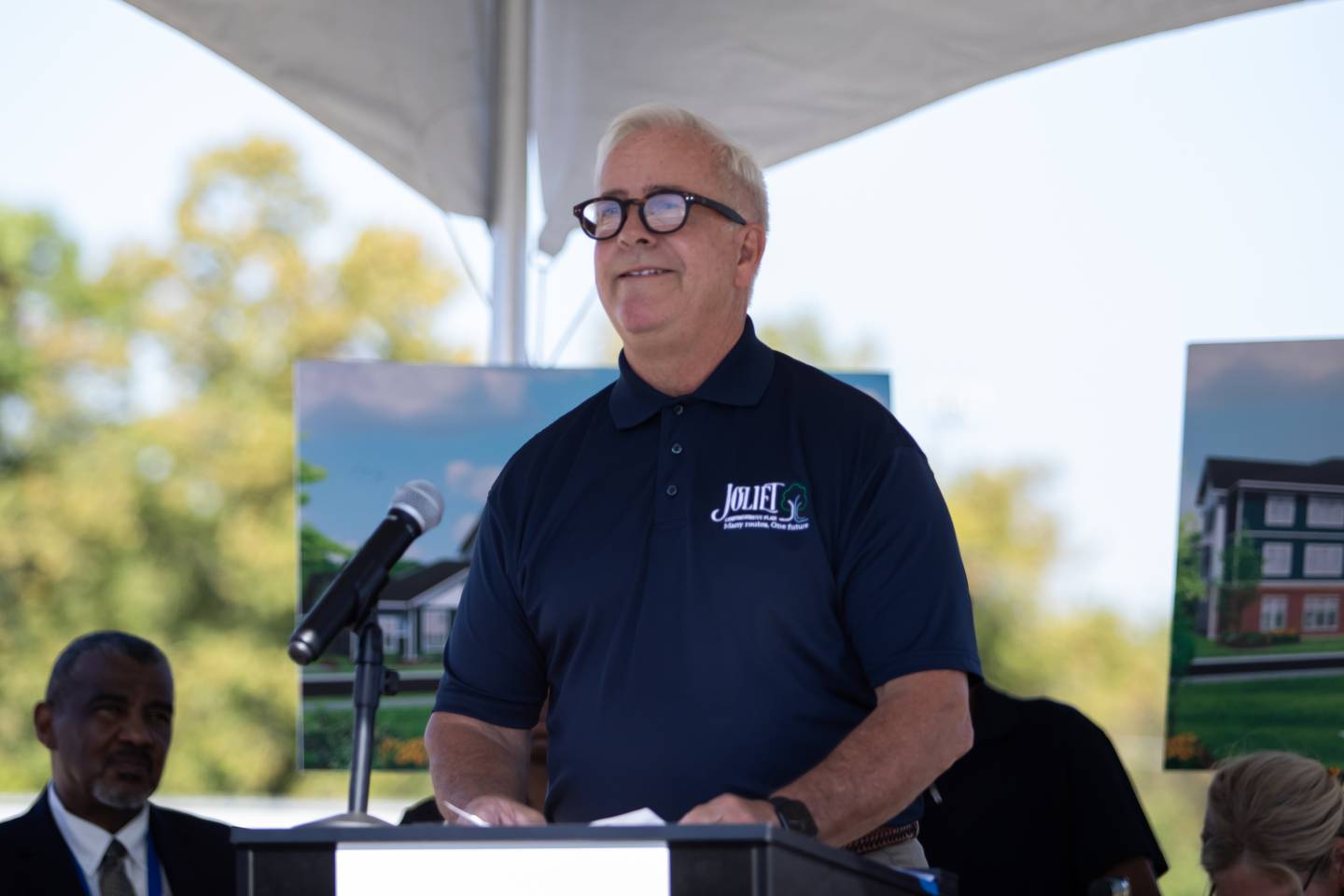 Joliet Mayor Terry D’Arcy delivers remarks during VOA Illinois’ groundbreaking ceremony for Hope Manor Village Joliet on Sept. 16, 2025.