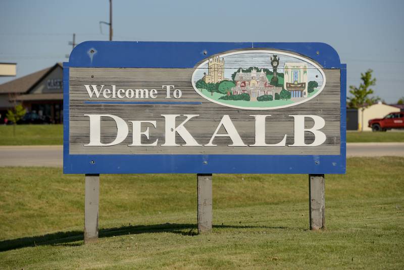 Welcome to the City of DeKalb sign along Route 38 in DeKalb, IL