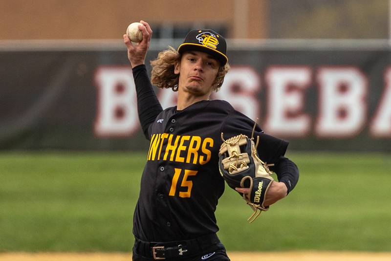 Jacob Furar (15) of Putnam County pitches on Thursday, April 17, 2025 at Woodland High School in Streator.