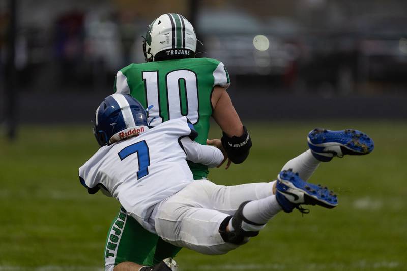 Clifton Central's Bryce Denault tracks down Dwight's Evan Cox during Dwight's 43-14 victory over Clifton Central in second round playoffs on Saturday, Nov. 8, 2025.