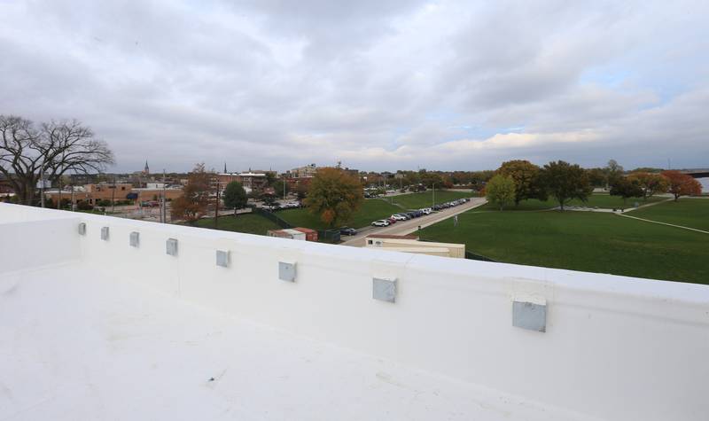 A rooftop of downtown Ottawa can be seen at the new YMCA building on Thursday, Oct., 19, 2023 in Ottawa. The rooftop area can be used for special gatherings, events, gatherings parties and more.