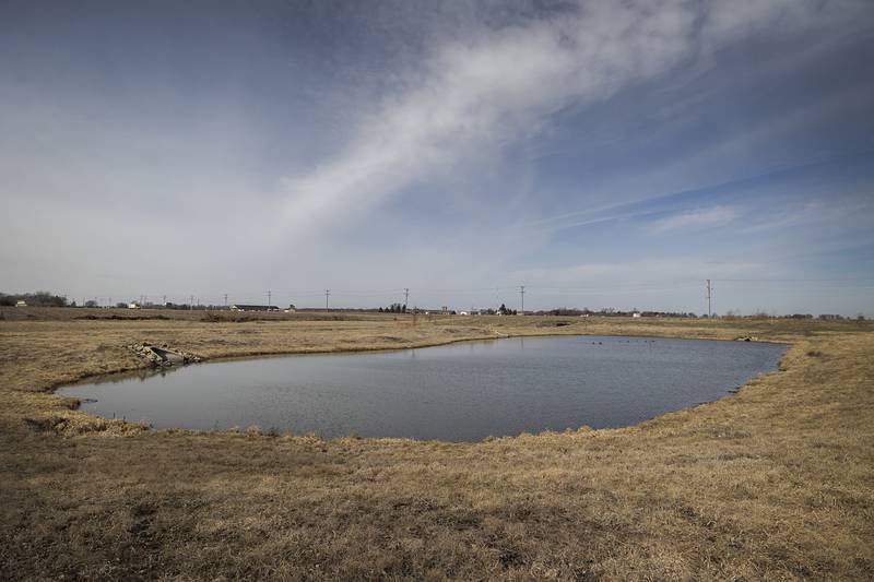 A retention pond near the Northland Mall is seen Thursday, March 12, 2026, in Sterling. At a recent city council meeting, city manager Scott Shumard discussed the budget that goes into stormwater management.