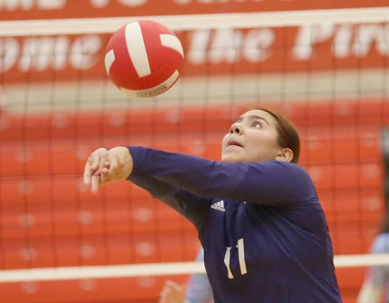 Plano's Rita Lauro sends the ball over to the Ottawa side of the net on Thursday, Aug. 31, 2023 in Kingman Gym at Ottawa High School.