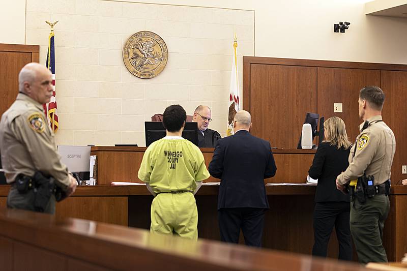 Judge Ben Roe holds a pretrial hearing Thursday, Feb. 6, 2025, for Jonathon Gounaris in Ogle County. Gounaris had asked for home confinement while awaiting trial.