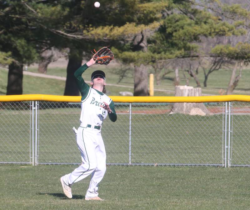 St. Bede's Seth Ferrari makes a catch in right field against Ottawa on Wednesday, March 20, 2024 at St. Bede Academy.