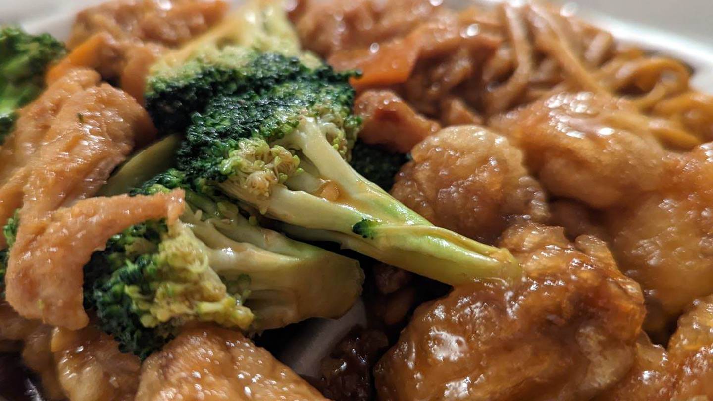 Here is chicken and broccoli as served at the China Experience at Louis Joliet Mall in Joliet.