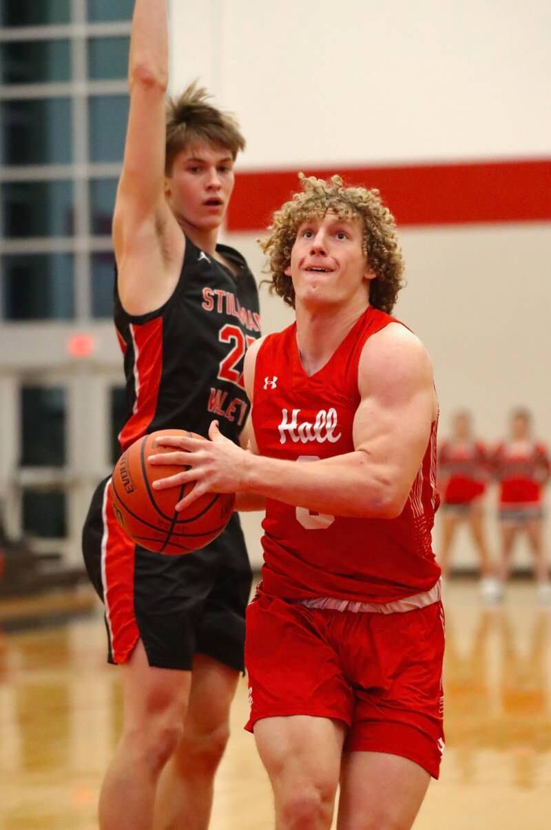 Hall's Mac Resetich drives against Stillman Valley Saturday night.
