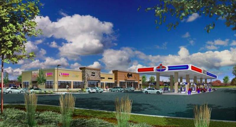 This is what the Oasis on 176/47 may look like by the spring of 2022, with an Amoco station and convenience store, a Subway, a Dunkin' Donuts and a wine and cheese bar.